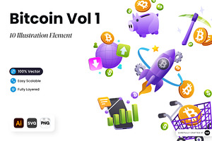 Bitcoin Vol 1 3D Illustration Set, an Object Graphic by SLAB! Design