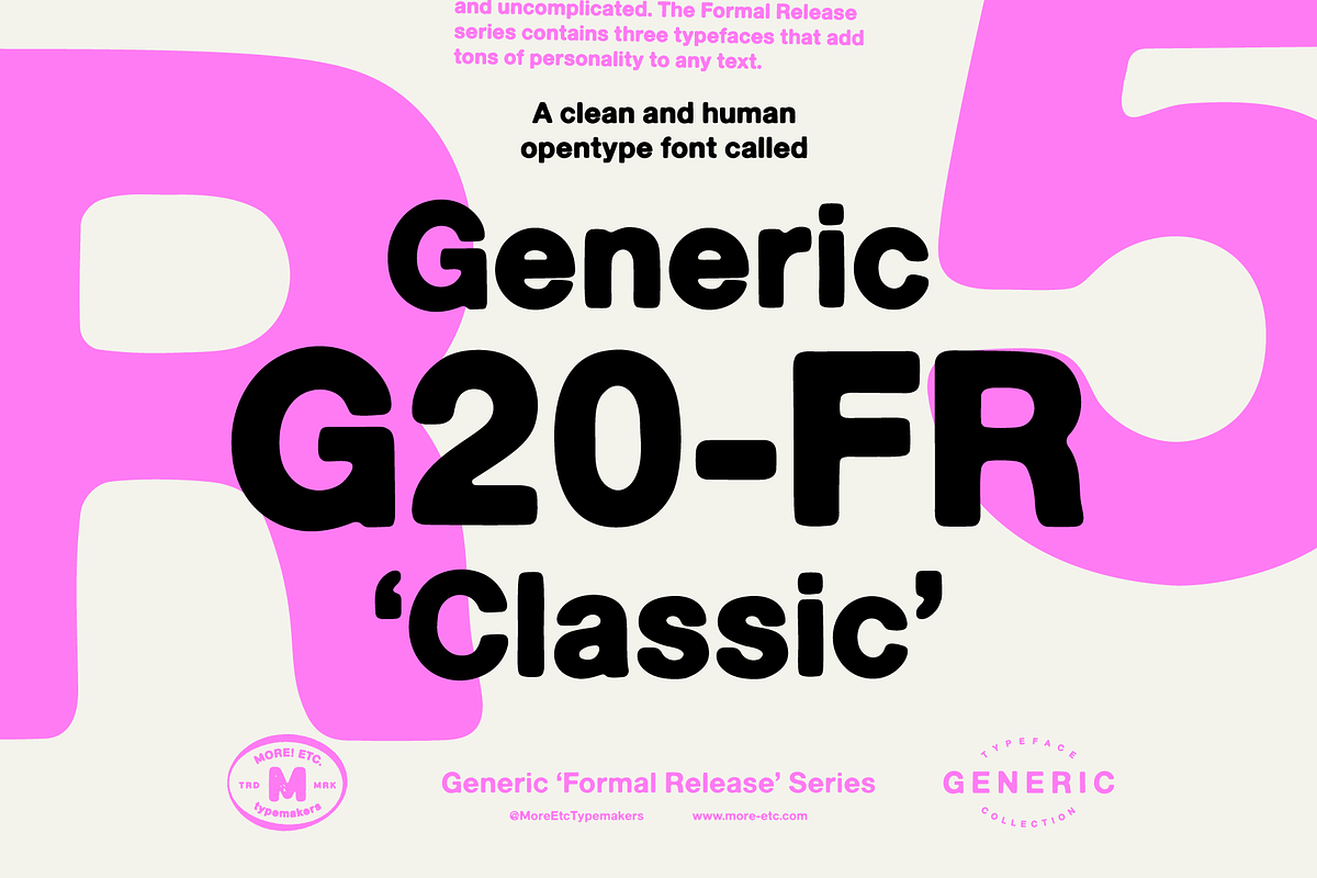 Generic G20-FR 'Classic', a Sans Serif Font by More Etc. Studios (Photo 1 of 8)