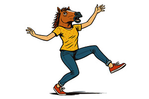 Person dancing in horse mask cartoon, a Person Illustration by AlexArt