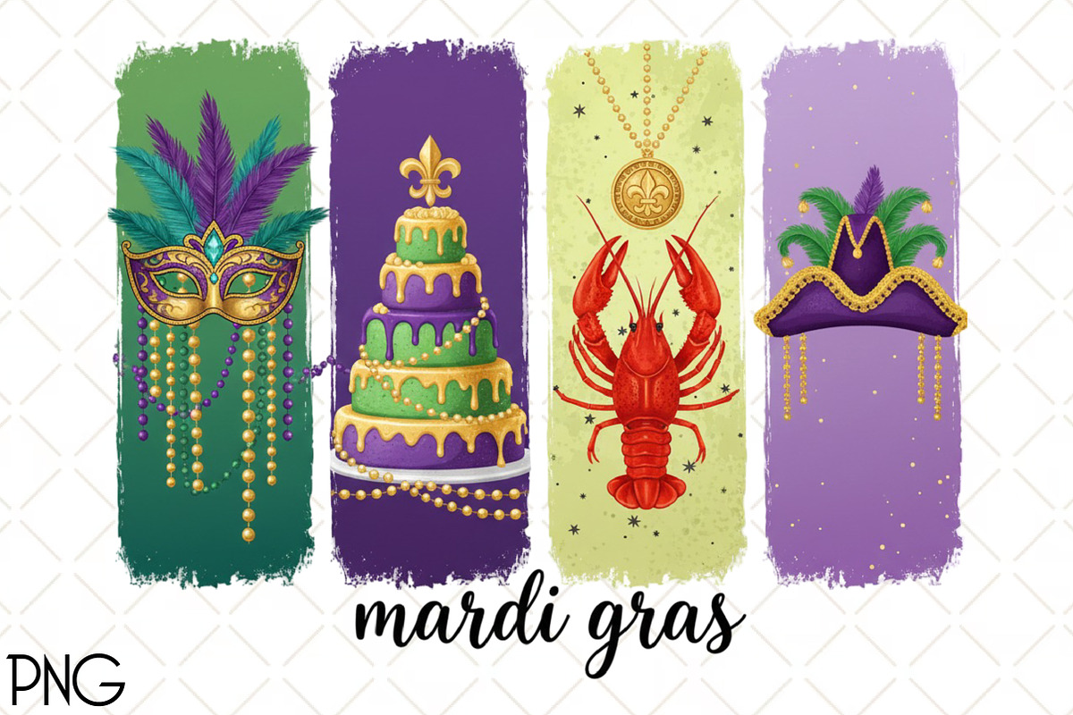 Brushstroke Mardi Gras PNG, an Illustration by Black Bird Studio (Photo 1 of 3)