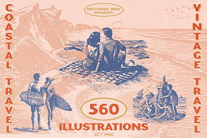 Vintage Coastal Travel Illustrations, an Object Illustration by Nocturnal Wolf