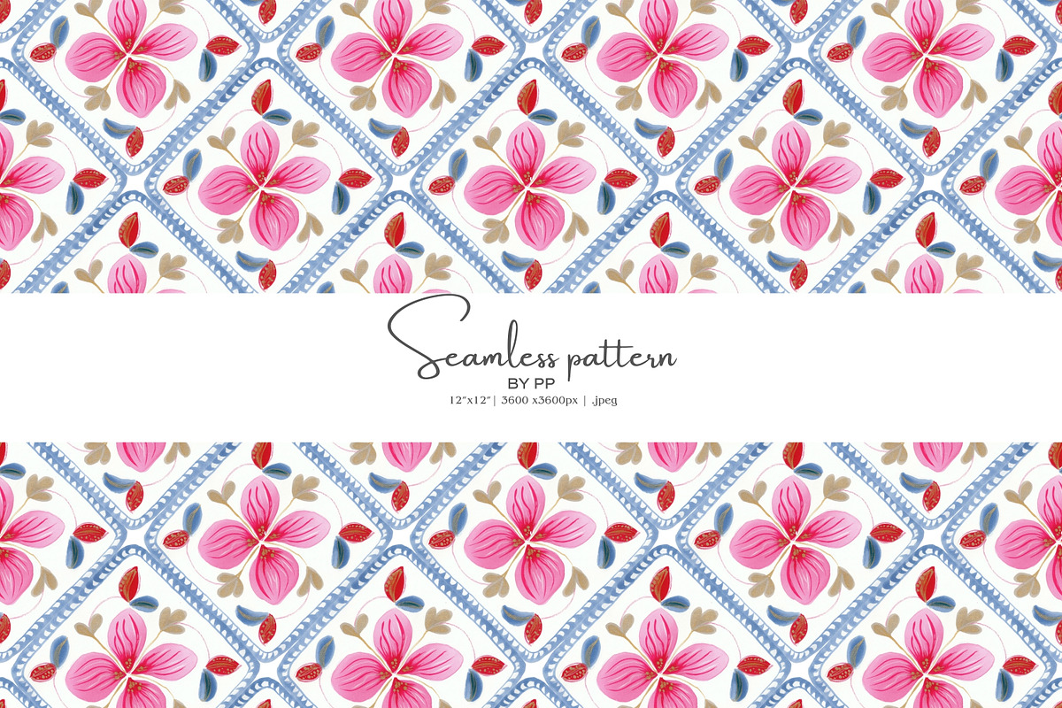 floral tile seamless pattern, a Pattern Graphic by Pink Studio Art (Photo 1 of 5)