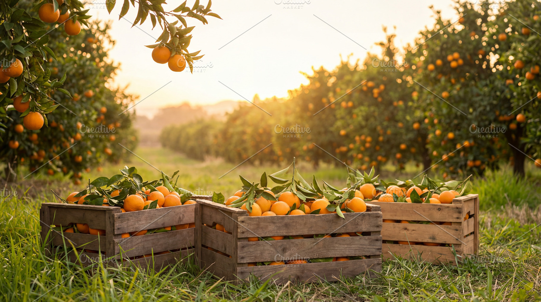 Crates filled with ripe oranges, a Food & Drink Photo by Volff