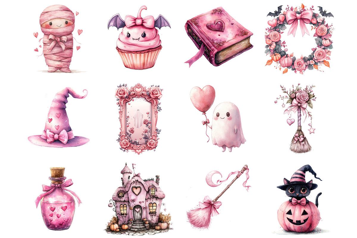 Pink Orange Halloween Clipart, a Seasonal Illustration by Designking (Photo 2 of 5)
