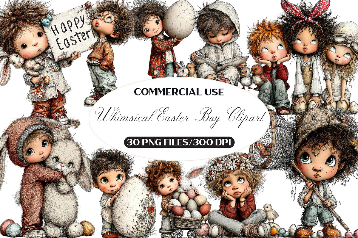 Whimsical Easter Boy Clipart, an Illustration by Black Bird Studio (Photo 1 of 6)