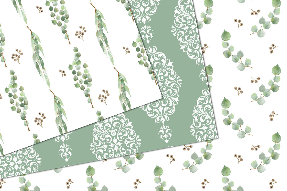Watercolor Eucalyptus Digital Paper, a Graphic by Digital Curio