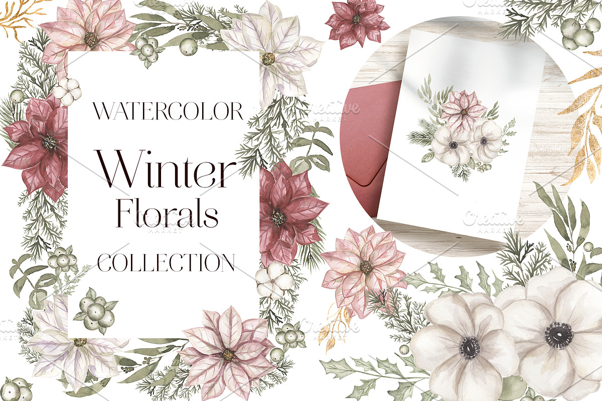 Watercolor Winter Florals Collection, a Decorative Illustration by MayaNavits (Photo 1 of 10)