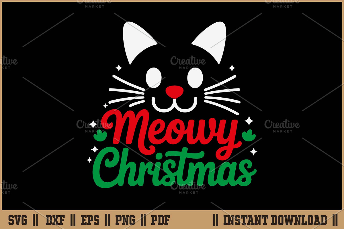 Meowy Christmas Funny Cat Lover SVG, a Seasonal Illustration by Handy Arts Studio (Photo 1 of 3)