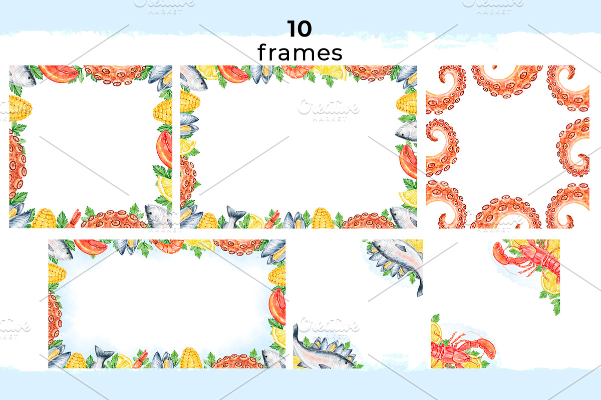 Seafood Watercolor Clipart, a Food Illustration by Eves_Aquadreams (Photo 5 of 12)