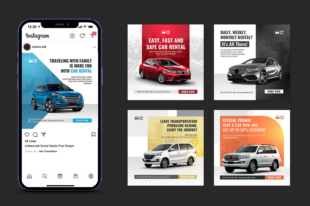 Car rent social media post design, a Social Media Template by Evloxx Studio (Photo 2 of 6)