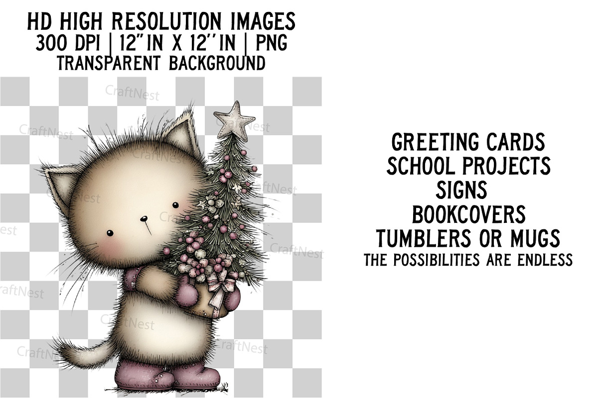 Whimsical Christmas Cat Clipart, an Illustration by Craft Nest (Photo 2 of 6)