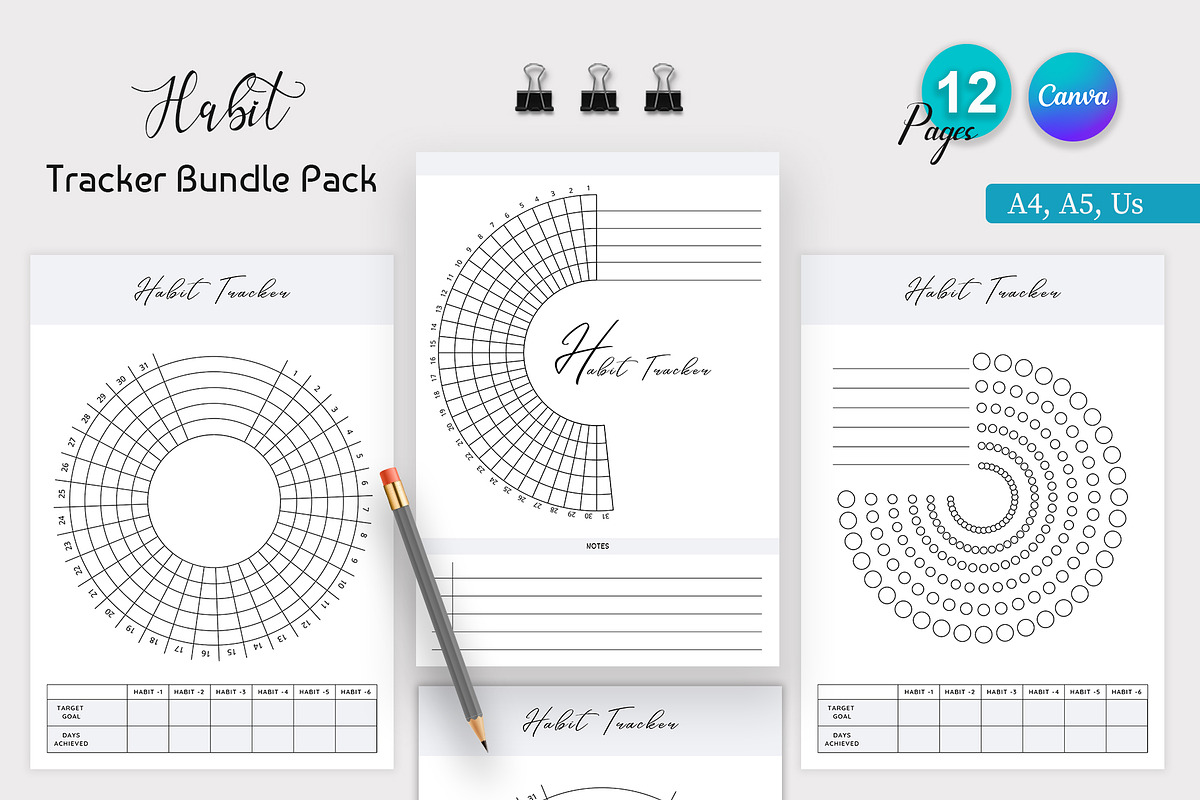 Canva Habit Tracker Bundle Pack, a Stationery Template by Design Zone (Photo 1 of 4)