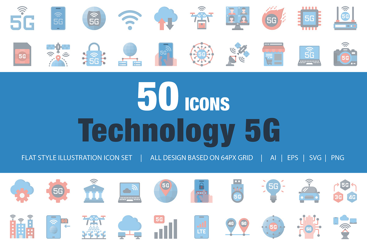 Technology 5G Flat Style Icon, an Icon by sripfoto (Photo 1 of 2)