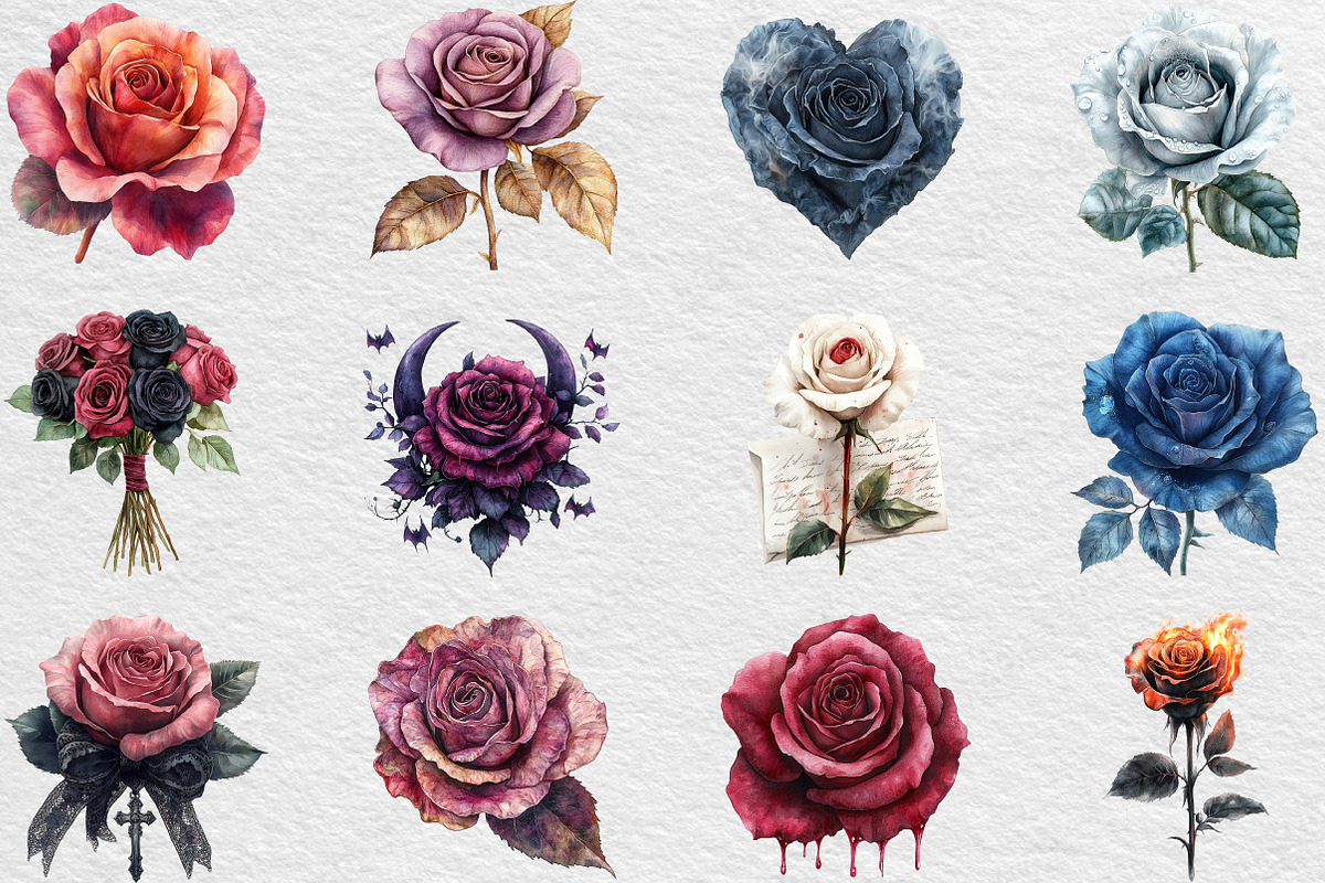 Gothic Roses Clipart Bundle, an Illustration by Black Bird Studio (Photo 2 of 6)