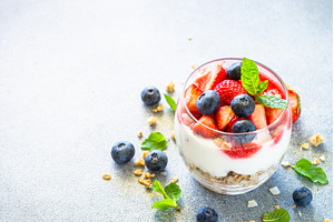 Parfait with cream or yogurt, jam, a Food & Drink Photo by Nadia-nb