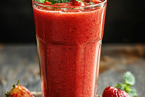Refreshing detox red drink made with strawberries and mint in a rustic setting, a Food & Drink Photo by AlyaAnd