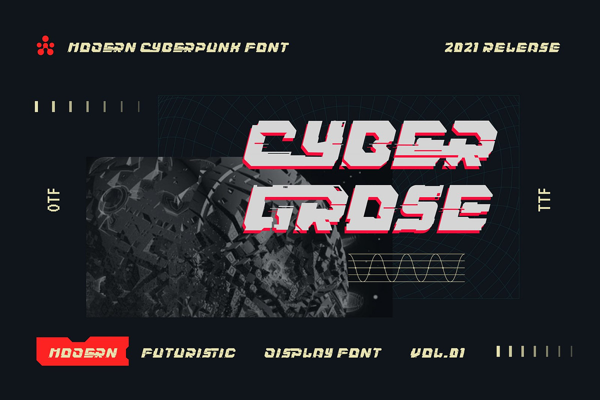 Cybergrose - Cyberpunk Display Font, a Sans Serif Font by Annora Studio (Photo 1 of 17)