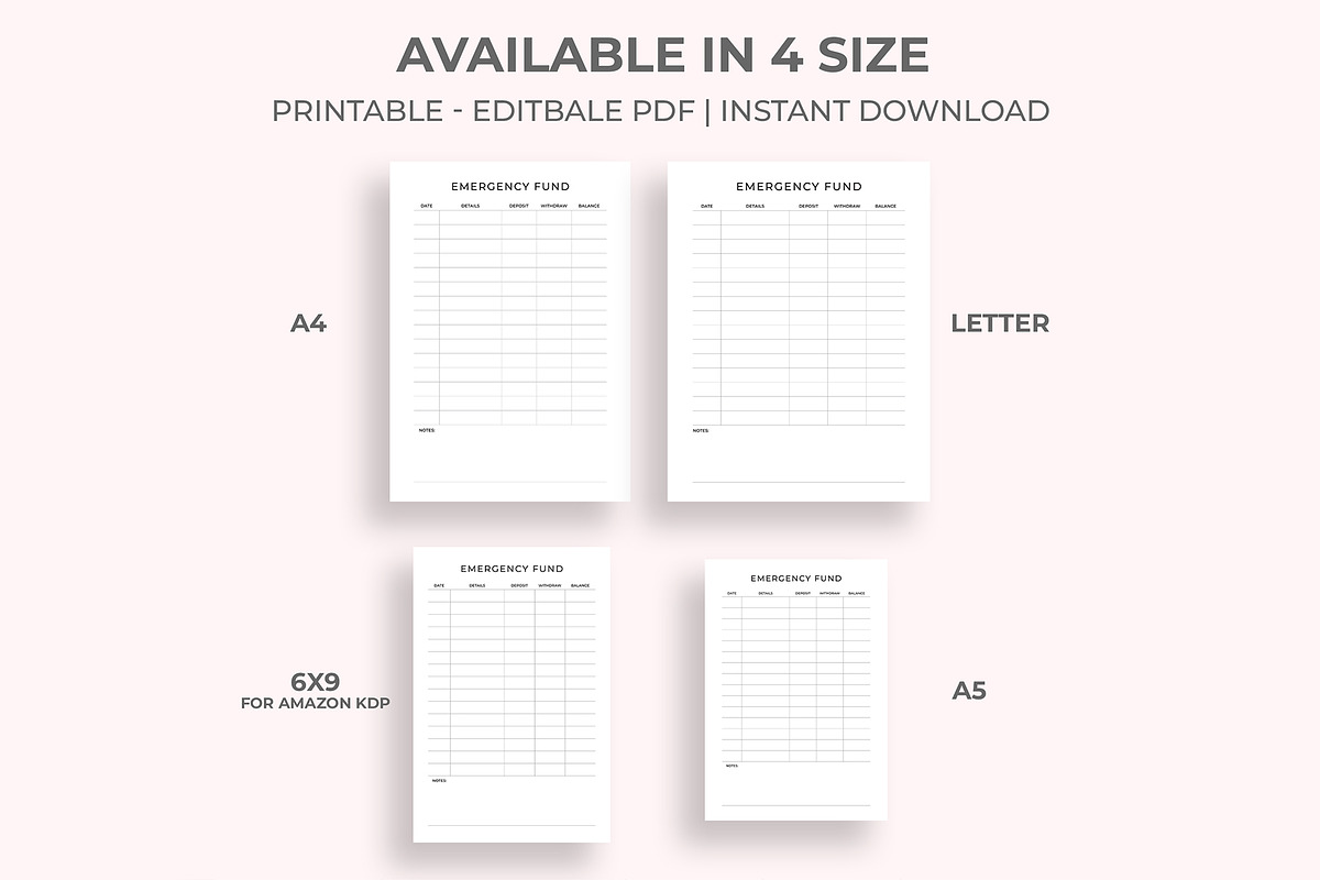 Emergency Funds Tracker, a Stationery Template by M9 Design (Photo 2 of 5)