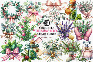 Coquette Christmas Herbs Clipart, an Illustration by Canvas Craft