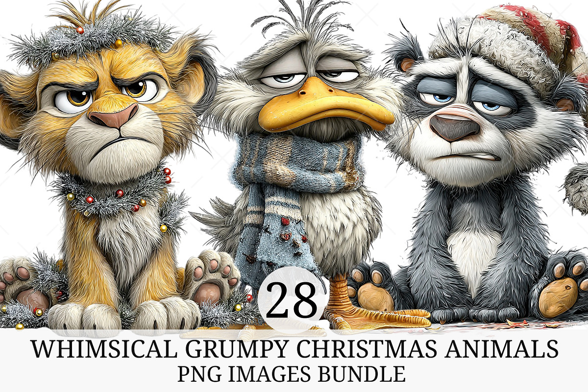 Whimsical Grumpy Christmas Animals, an Illustration by Craft Nest (Photo 1 of 9)