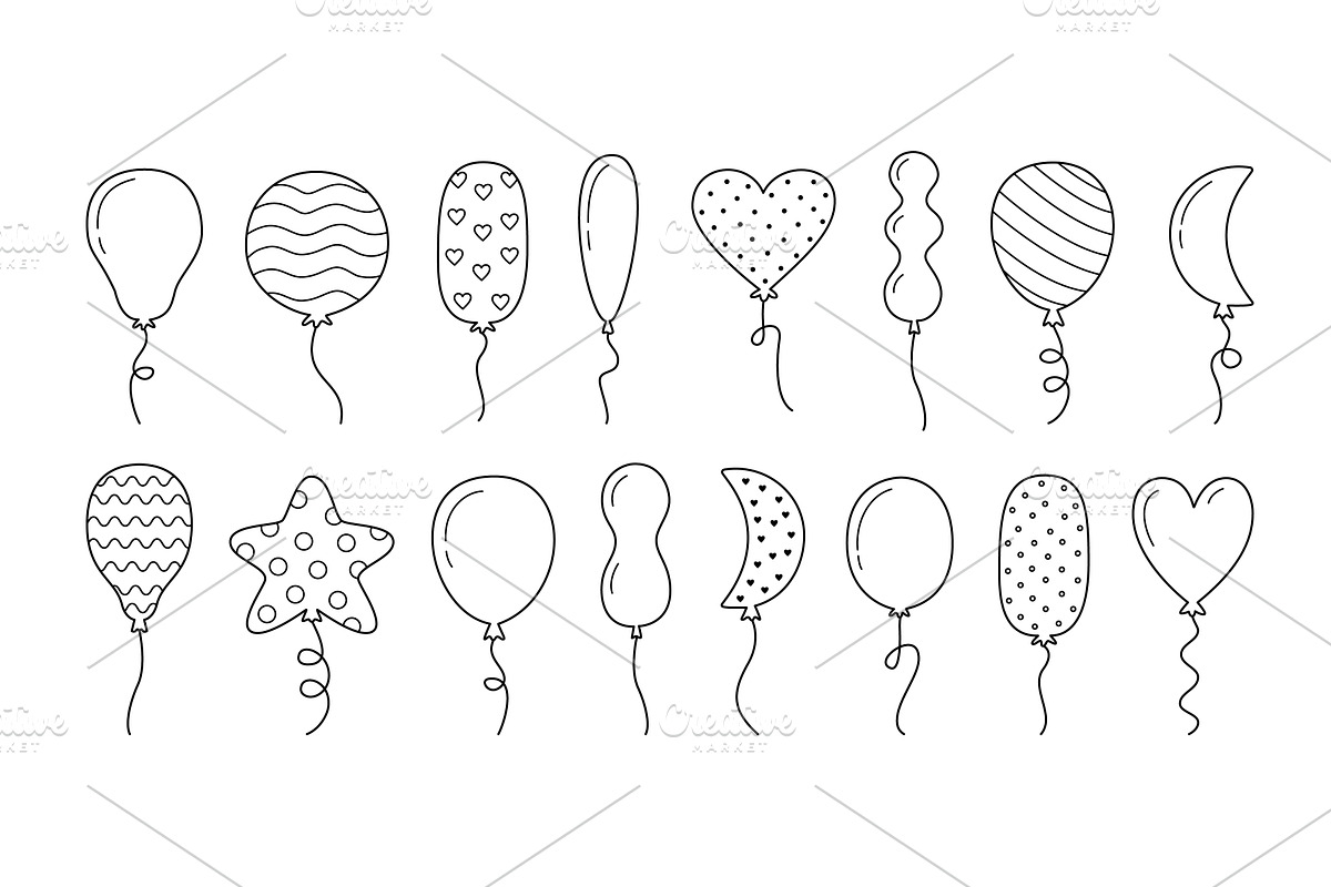 Hand drawn balloons. Doodle birthday, an Object Illustration by winwin.art
