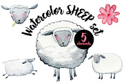 Watercolor SHEEP Set, an Animal Illustration by Bibela (Thumbnail 1 of 3)