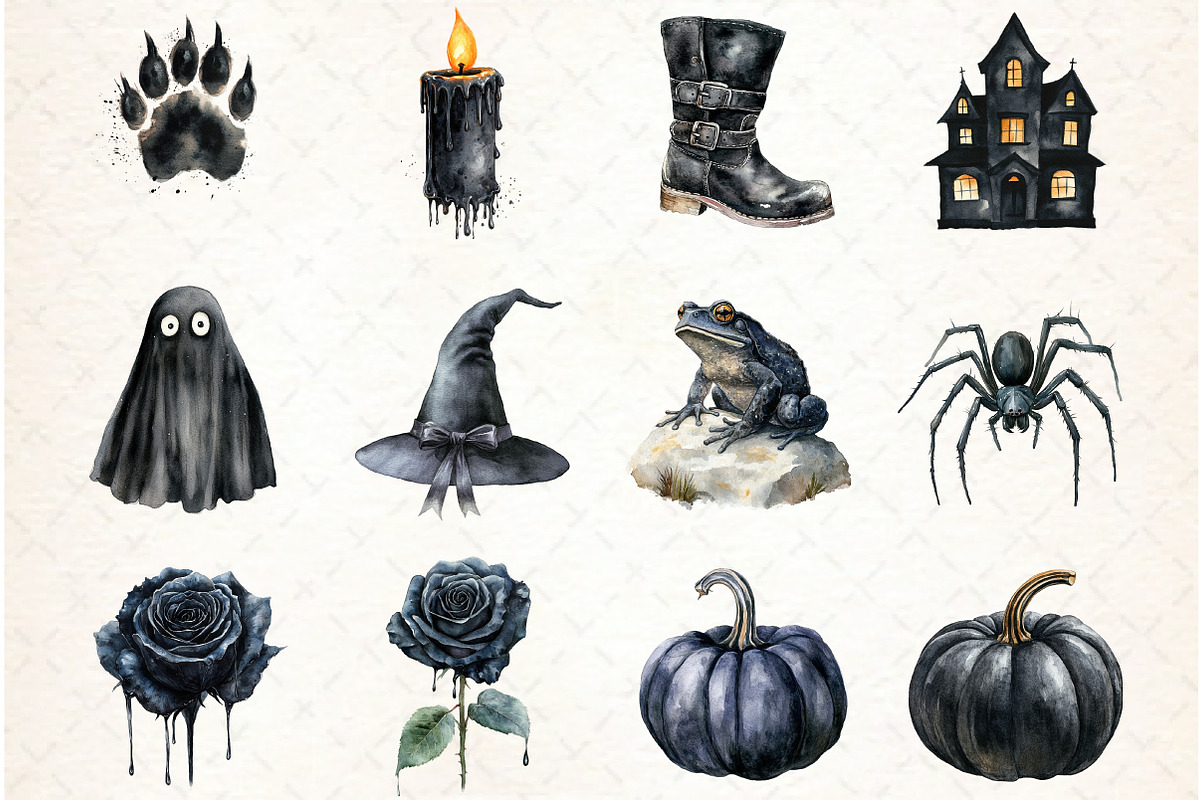 Halloween Black&White Digital Clipar, an Illustration by Libby Wishes (Photo 3 of 6)