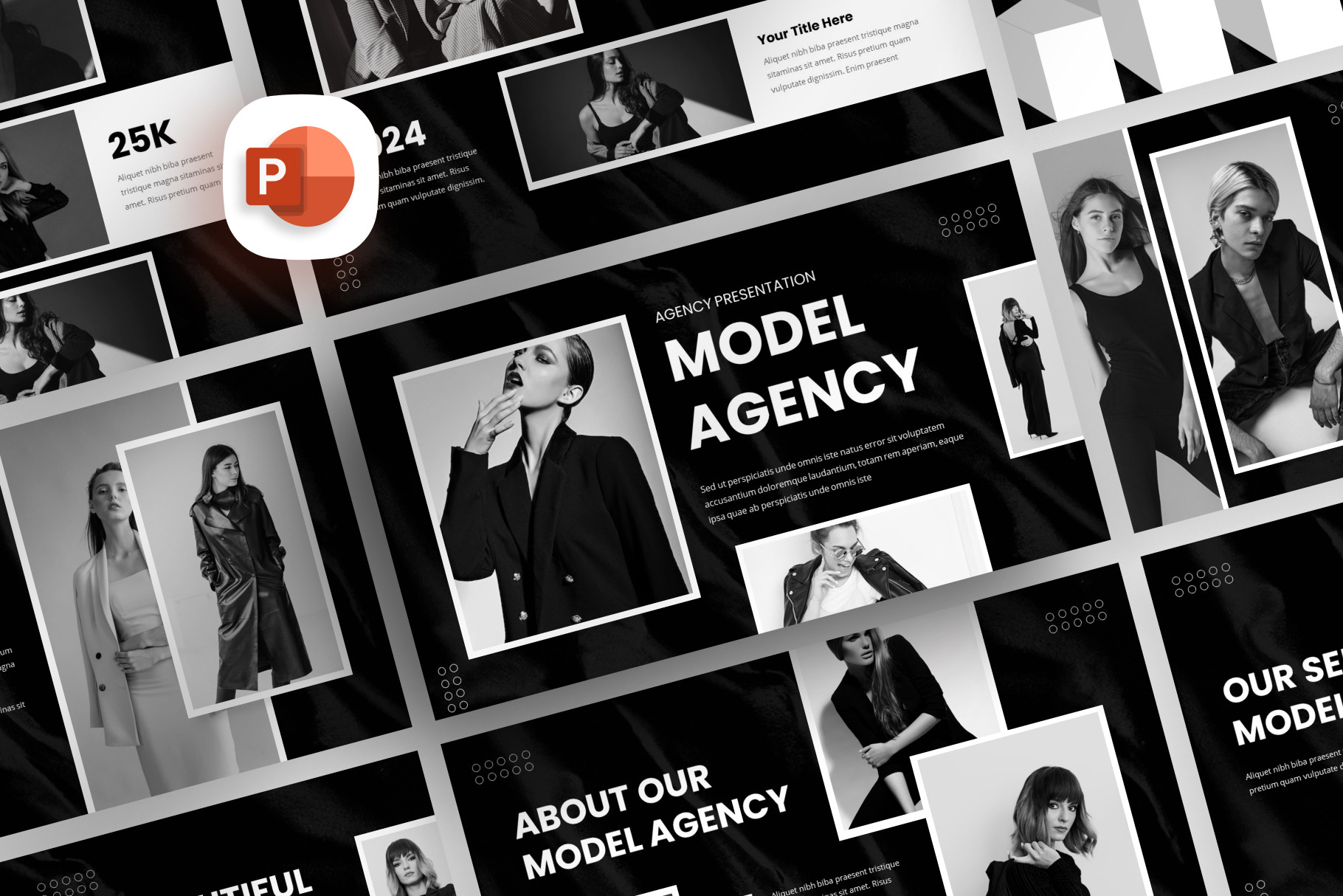 Black White Model Agency - PowerPoint Template
