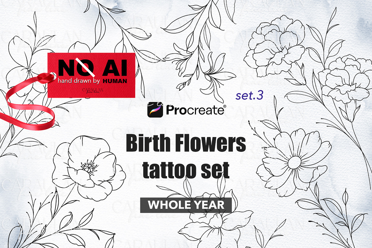 Birth Flowers Outline Stamps, a Brush Add-On by CaraulanStore (Photo 1 of 9)