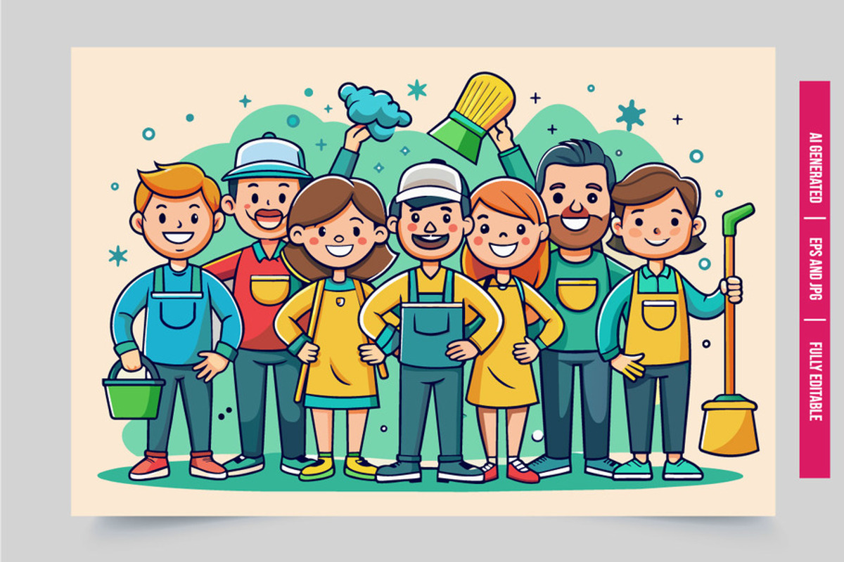 Cleaning crew with tools, an Illustration by Tanuart (Photo 1 of 2)