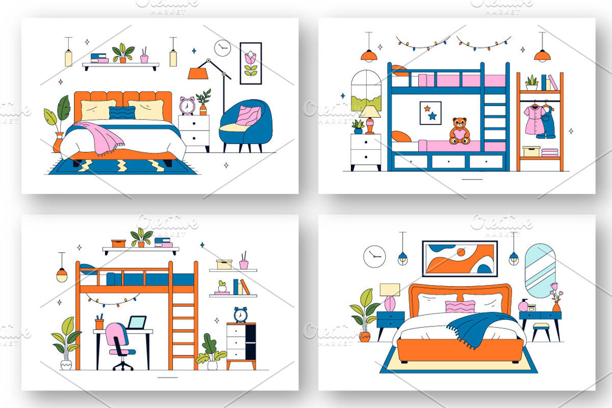 10 Bedroom Vector Illustration, a Decorative Illustration by denayunebgt (Photo 2 of 4)