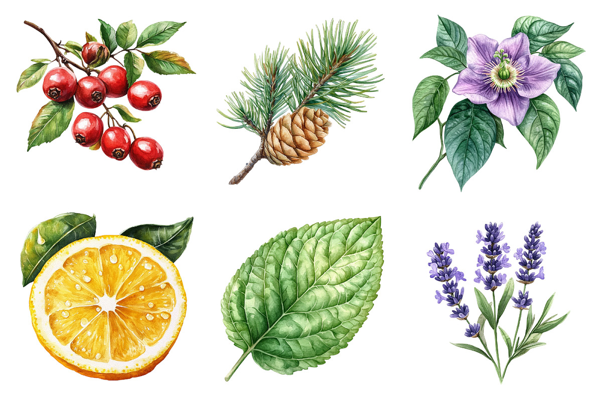 Botanical Wellness Watercolor Clipar, an Illustration by Daily.Designs (Photo 2 of 4)