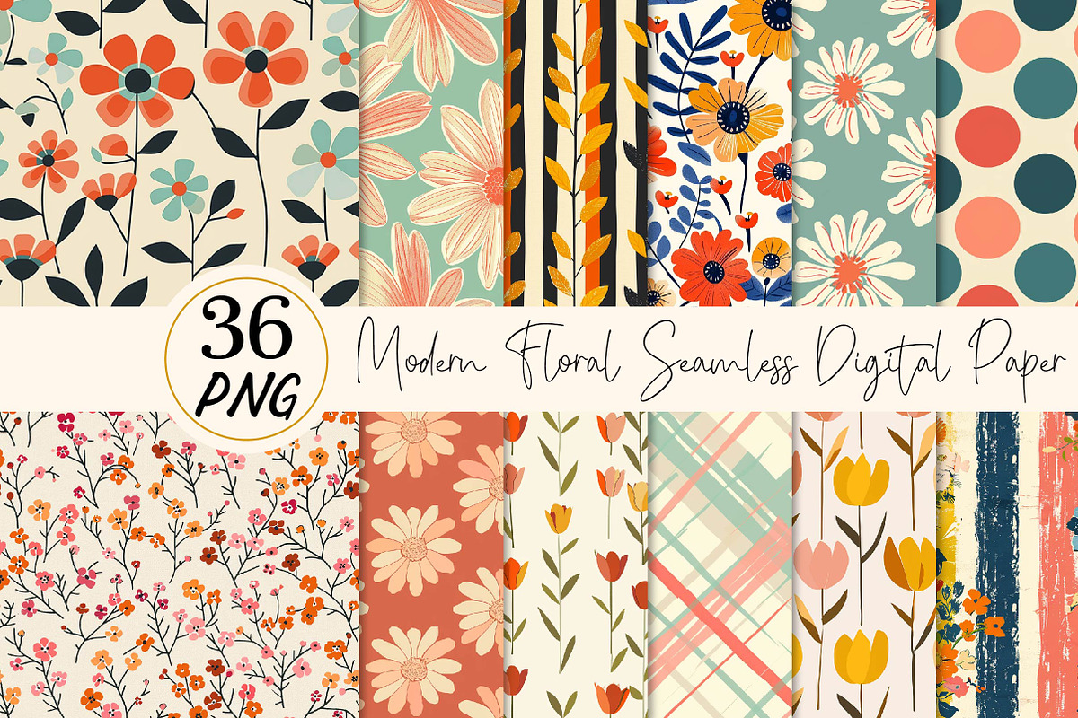 Modern Floral Seamless Digital Paper, a Texture Illustration by DreamPrint404 (Photo 1 of 7)