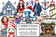 Merry Maritime Christmas Clipart, an Illustration by Libby Wishes (Thumbnail 1 of 7)