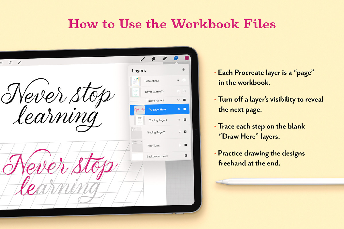 Brush Lettering Procreate Workbook, a Branding & Logo Template by Molly Suber Thorpe (Photo 5 of 7)