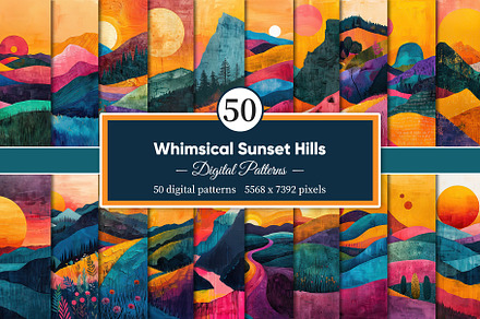 Whimsical Sunset Hills Illustrations, a Decorative Illustration by ArtEpoch Patterns