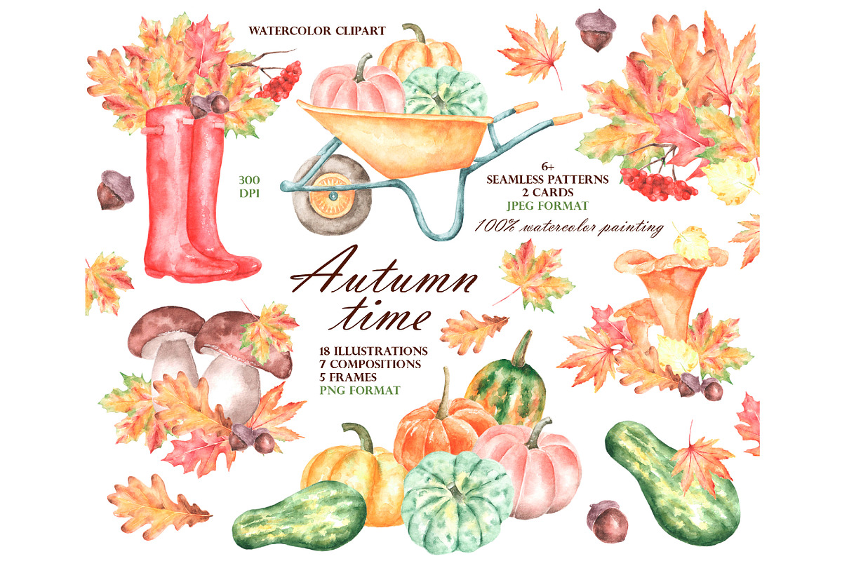 Autumn time watercolor set., a Seasonal Illustration by SabinaWatercolorArt (Photo 1 of 16)