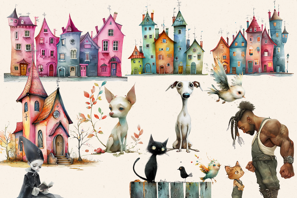 QUIRKY WHIMSICAL VILLAGE CLIPART, a Person Illustration by Daring Digies (Photo 2 of 5)