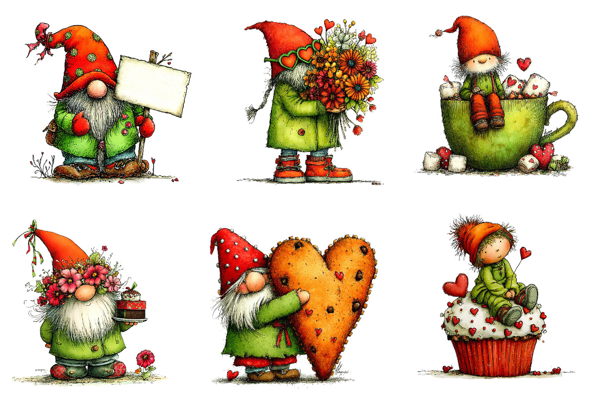 Whimsical Valentine's Gnomes Clipart, an Illustration by Dream Creation (Photo 6 of 7)