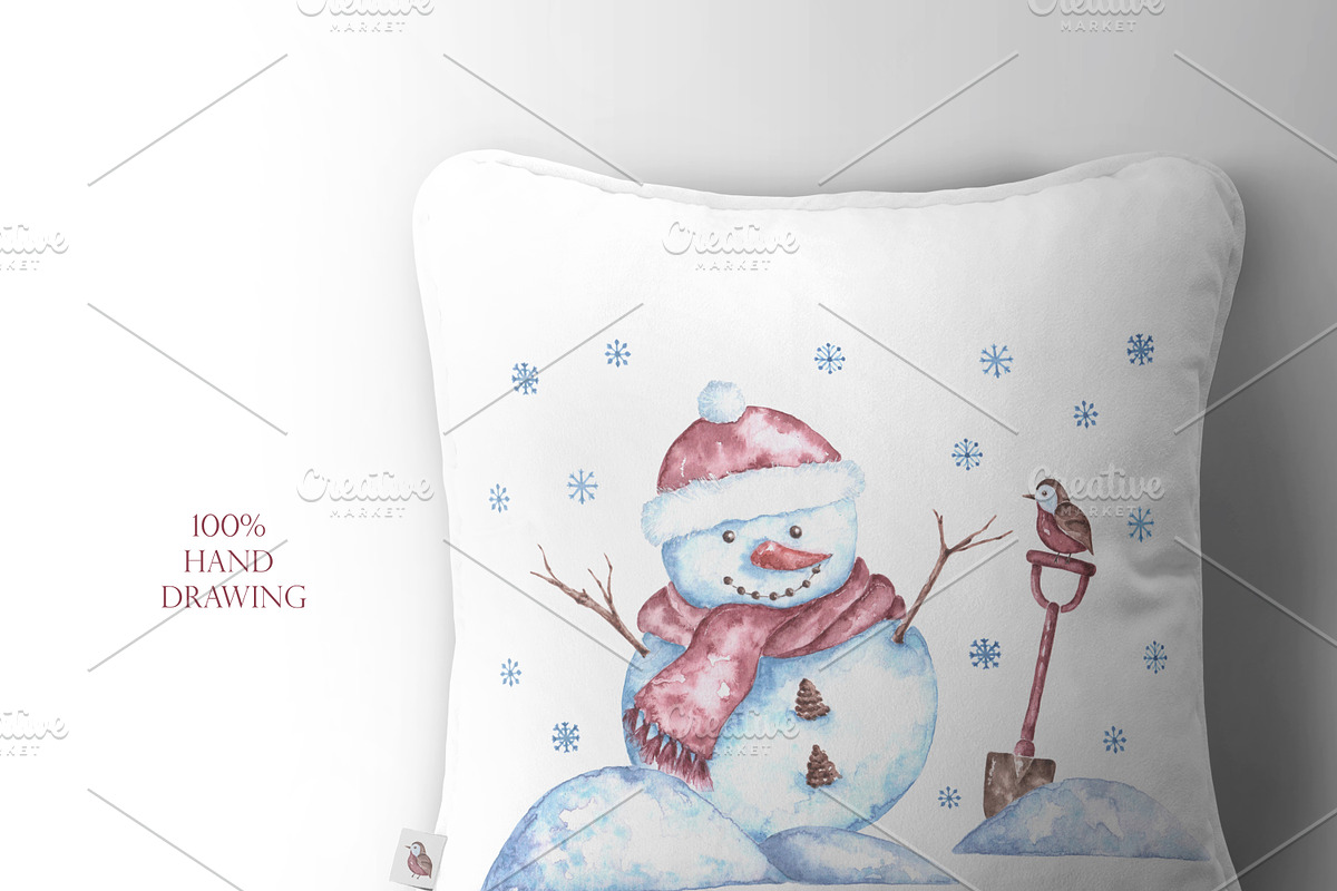 Christmas snowman watercolor clipart, a Seasonal Illustration by SabinaWatercolorArt (Photo 15 of 17)