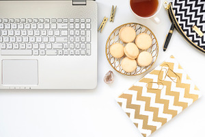 Clean flat lay styled desk photo containing flat lay, modern, and clean