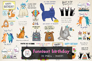 Cat and Animals Funny Birthday PNG