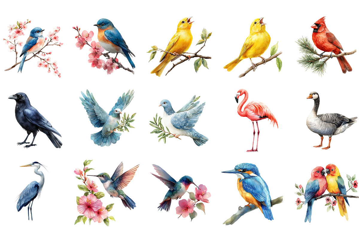 Watercolor Birds Png Bundle, an Illustration by Designking (Photo 2 of 5)
