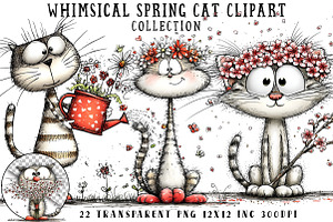 Whimsical Spring Cat Clipart, an Illustration by OK Design