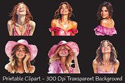 Pink Summer Woman Watercolor Clipart, an Illustration by RobertsArt (Thumbnail 5 of 7)
