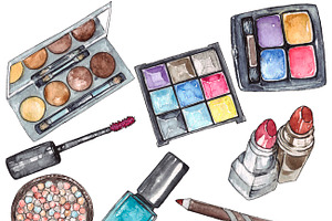 Set of watercolor cosmetics