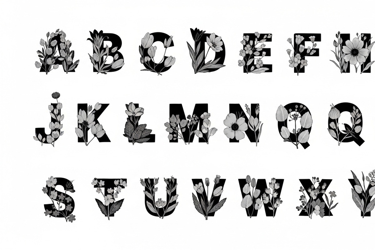 Beautiful flower alphabet set floral, an Illustration by Amazin_art (Photo 12 of 31)