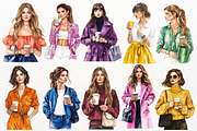 Coffee Girl Clipart Watercolor PNG, a Decorative Illustration by Maysa Art (Thumbnail 2 of 4)