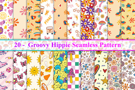 Groovy Hippie Seamless Pattern, a Pattern Graphic by Digital Studio