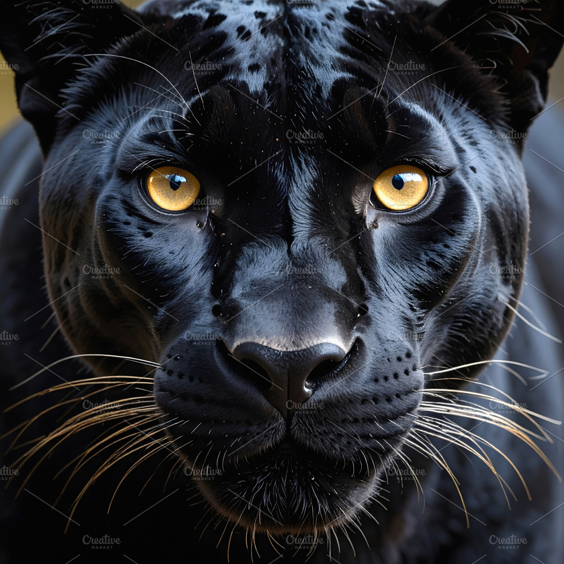 Black panther portrait showing golden eyes and sleek dark fur, an Animal Photo by GoodGoods